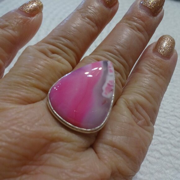 Beautiful PINK BOTSWANA AGATE Handmade Sterling 925 Ring SIze 12 #945C - Picture 1 of 3